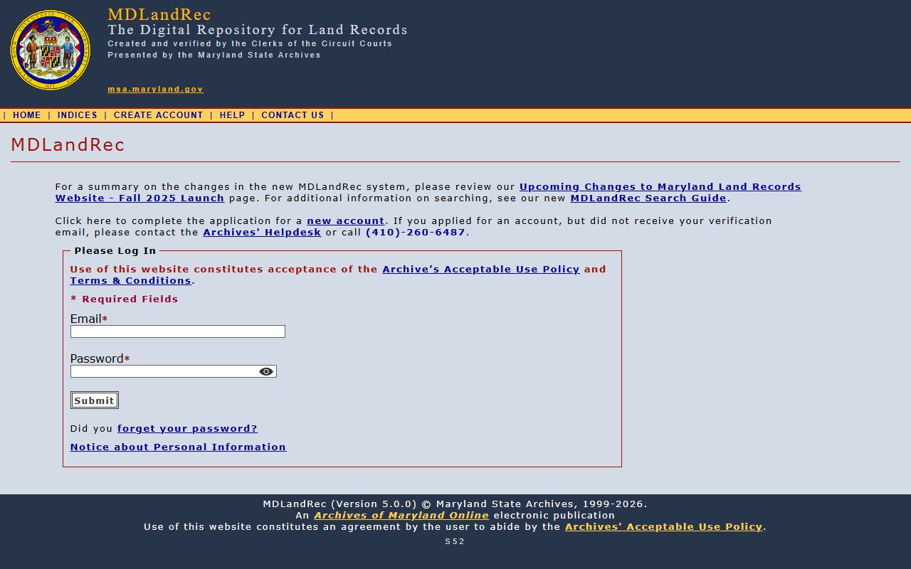 MdLandRec portal for Harford County court and land records