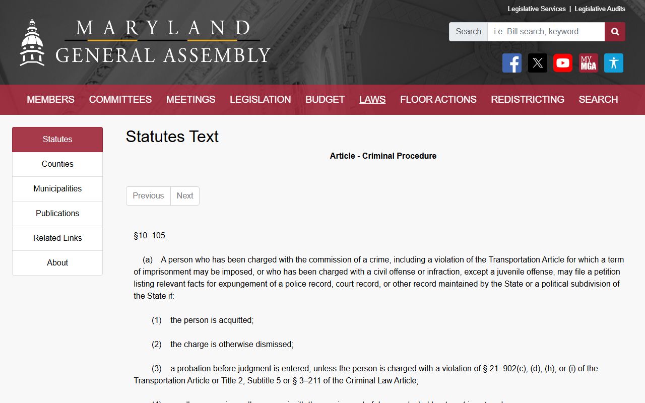 Maryland adult expungement statute for Harford County criminal records