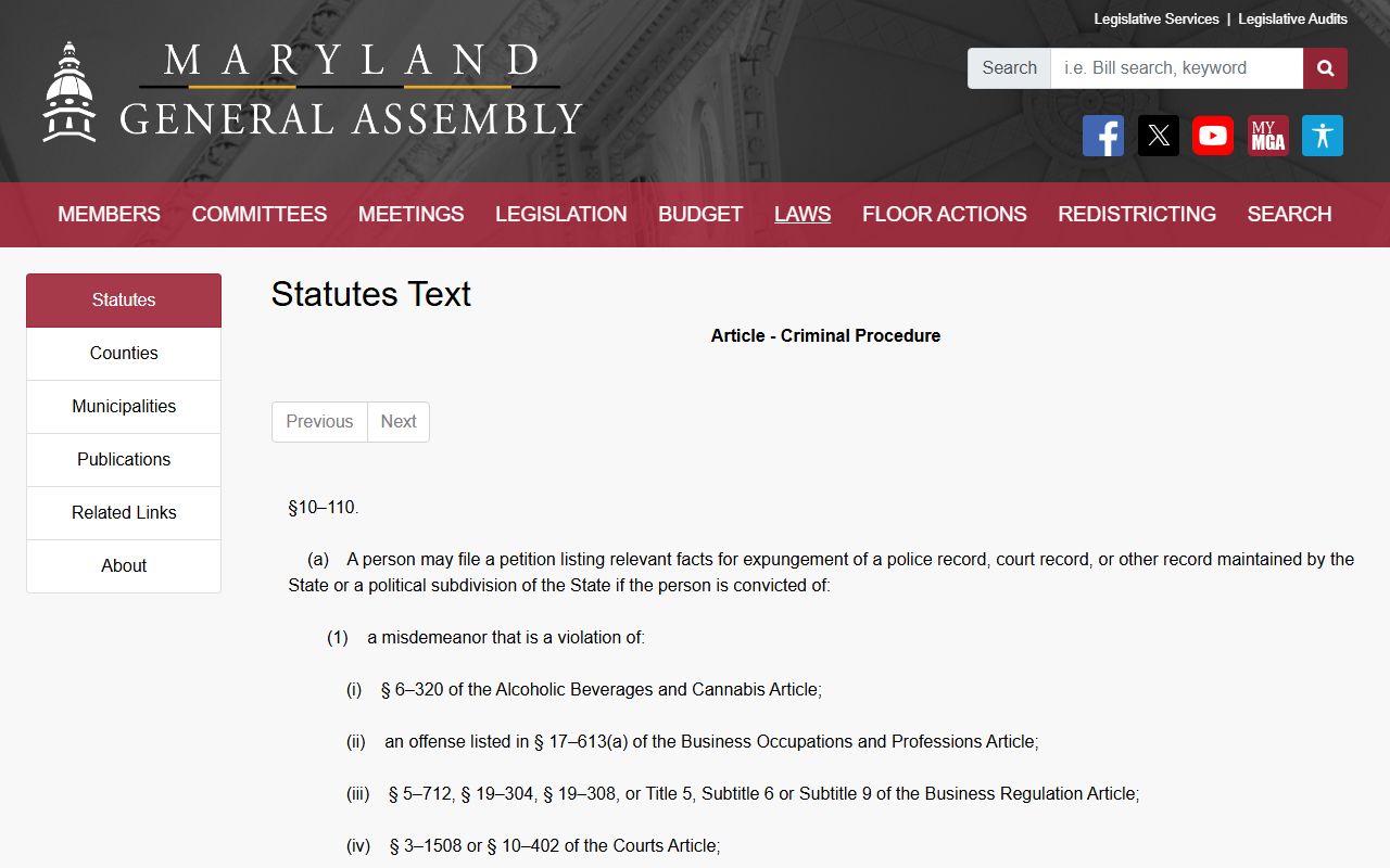 Maryland conviction expungement statute for Harford County criminal records