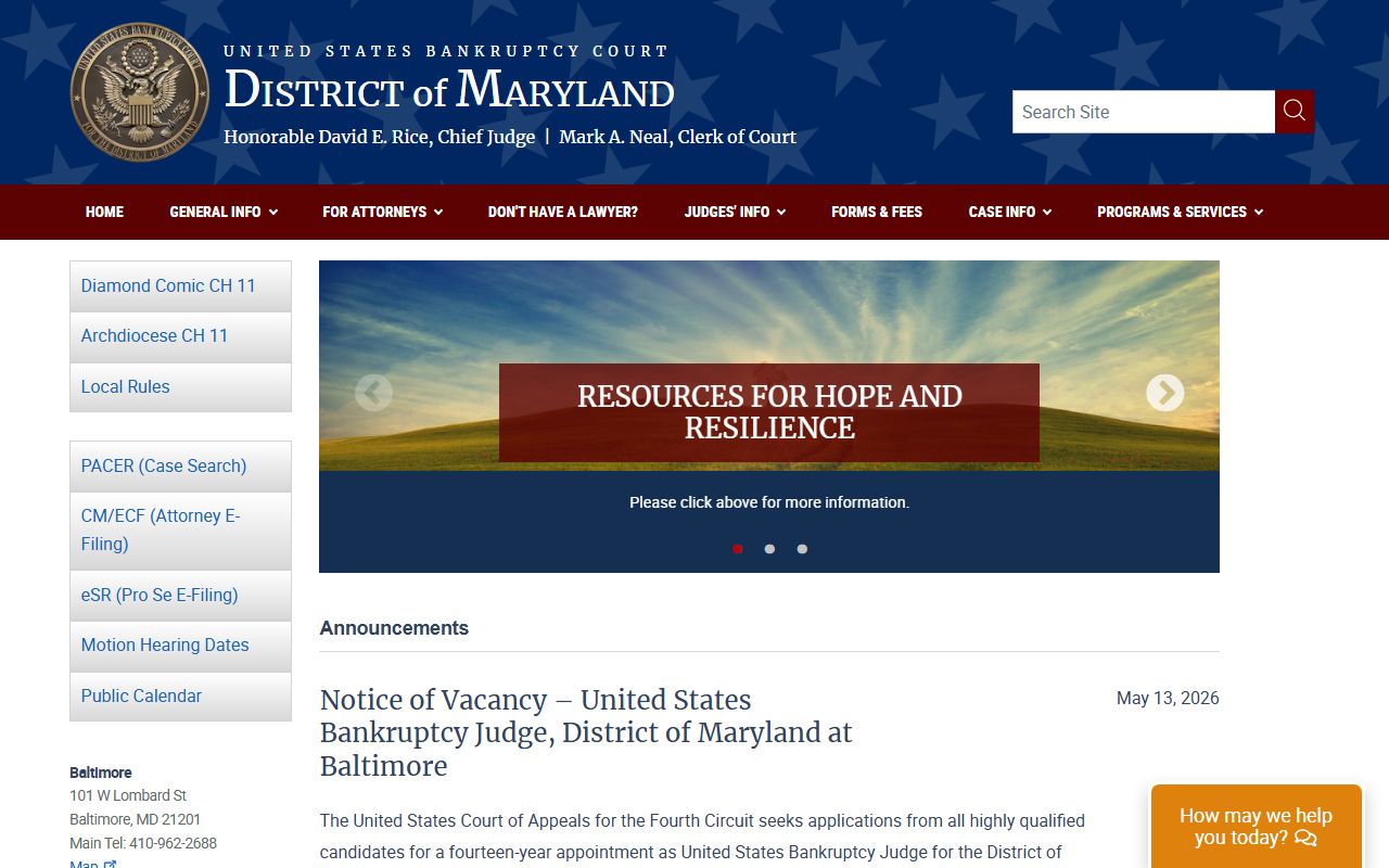 U.S. Bankruptcy Court for the District of Maryland serving Harford County