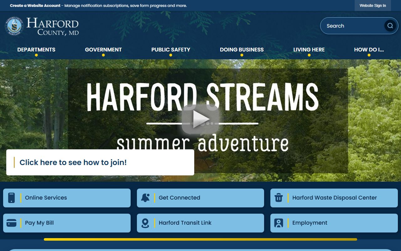 Harford County government home page for court and public records