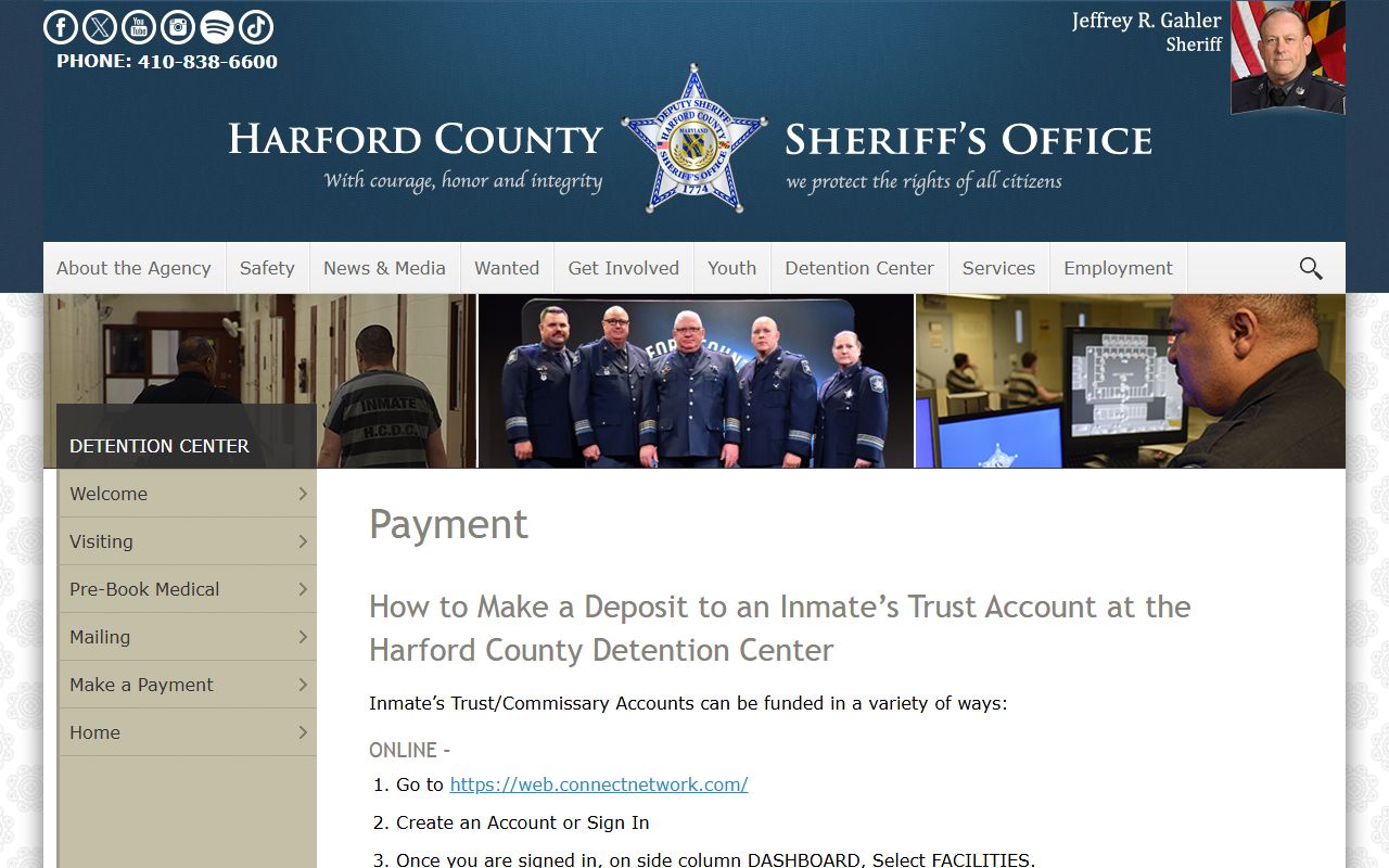 Harford County Detention Center payment page tied to jail operations