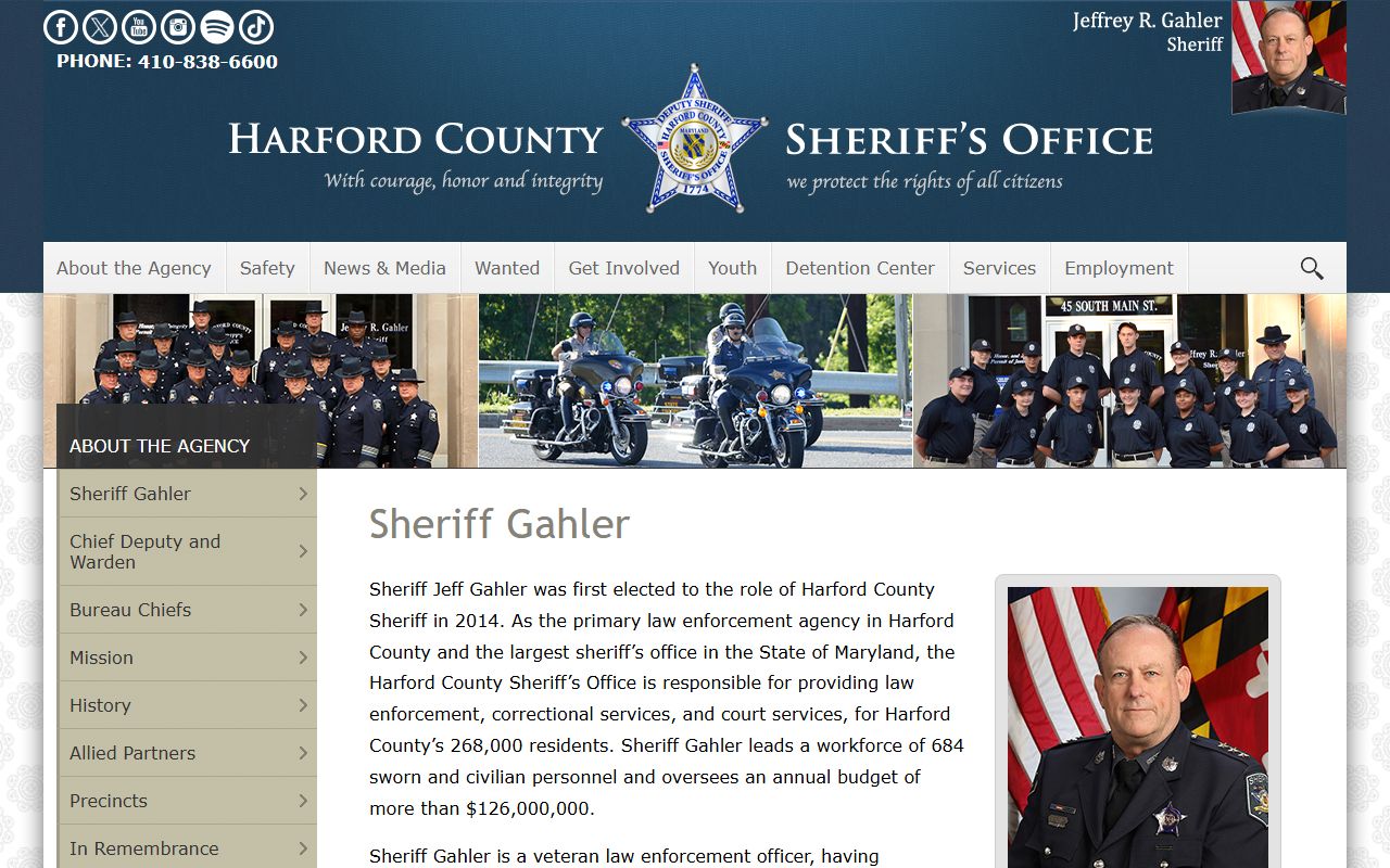 Harford County Sheriff biography page tied to inmate records