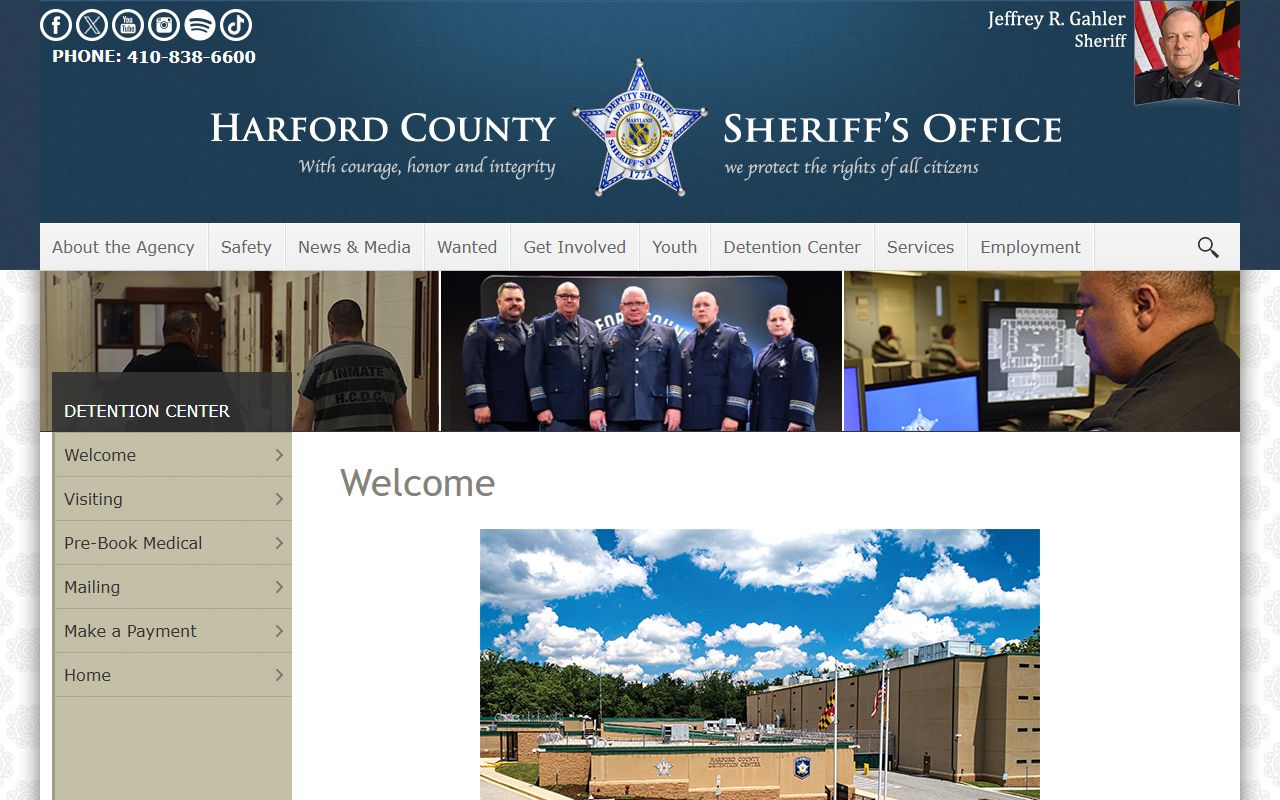 Harford County Detention Center page for inmate records