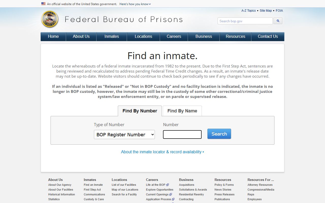 Federal Bureau of Prisons inmate locator used from Harford County