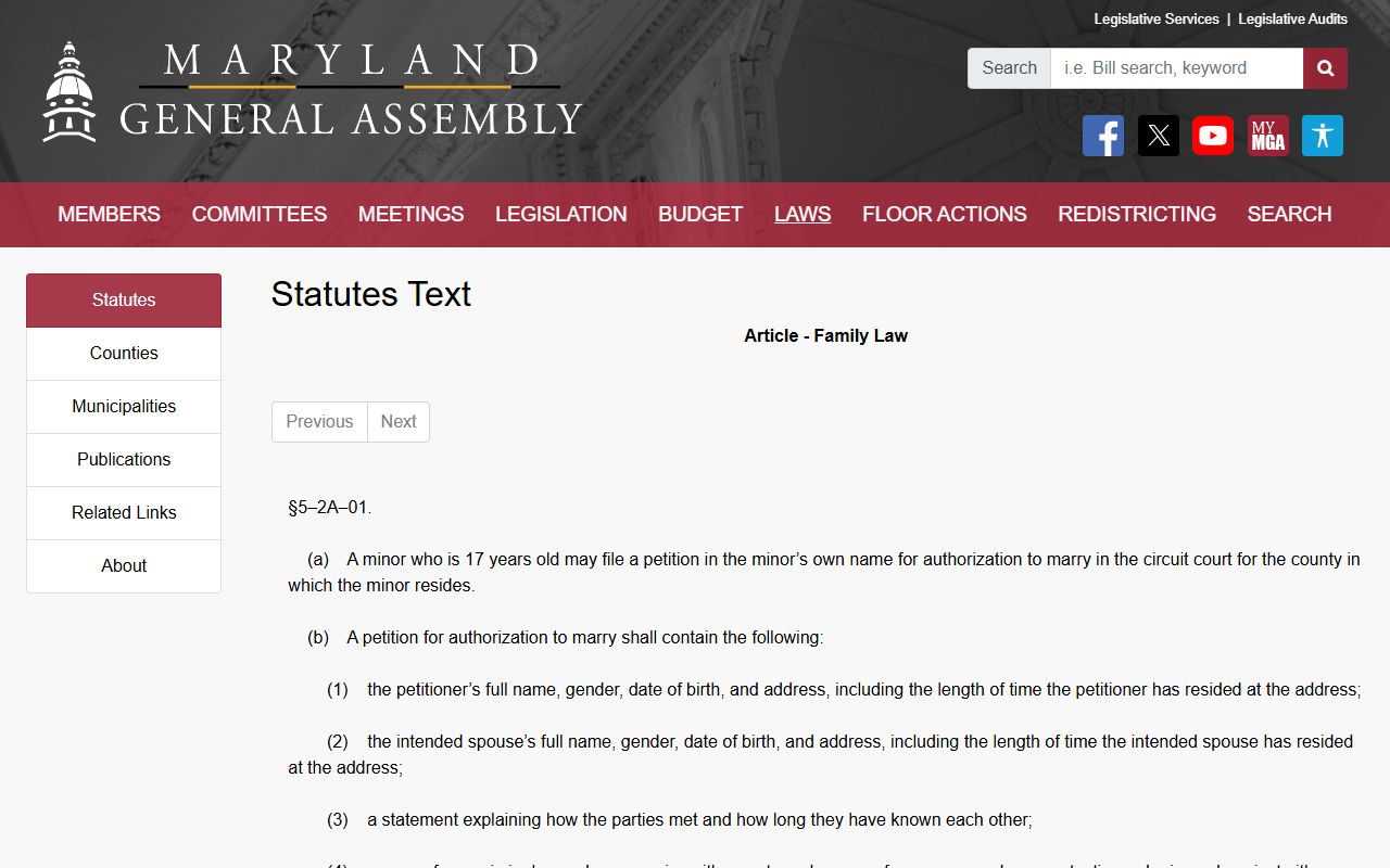 Maryland marriage age statute for Harford County marriage records
