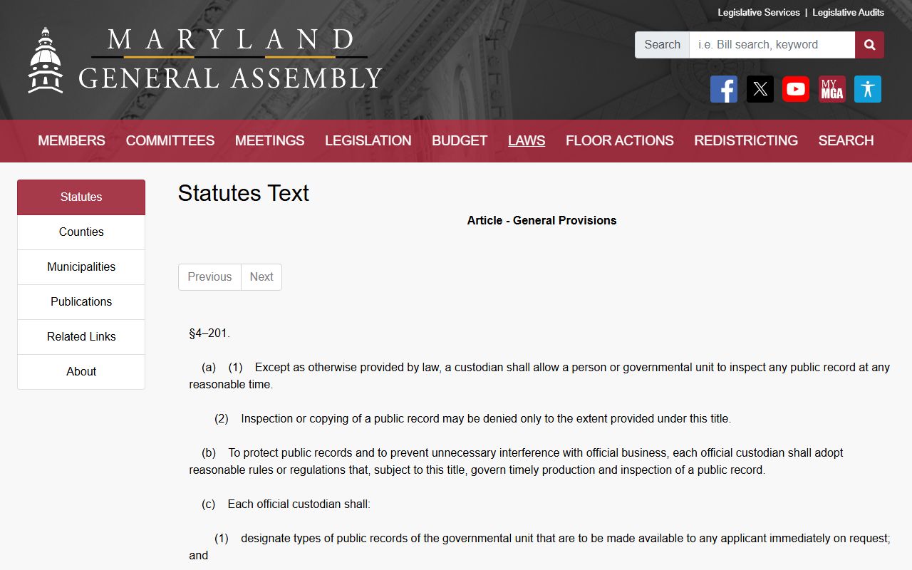 Maryland PIA right to inspect public records for Harford County