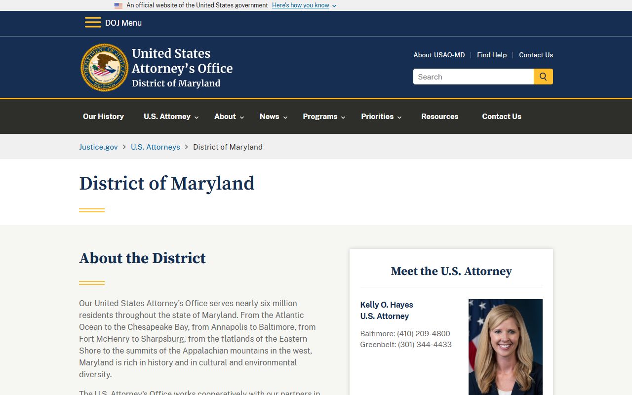 U.S. Attorney District of Maryland for Harford County federal warrants